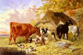 約翰 弗雷德裡尅 赫爾林 Horses, Cows, Ducks and a Goat by a Farmhouse